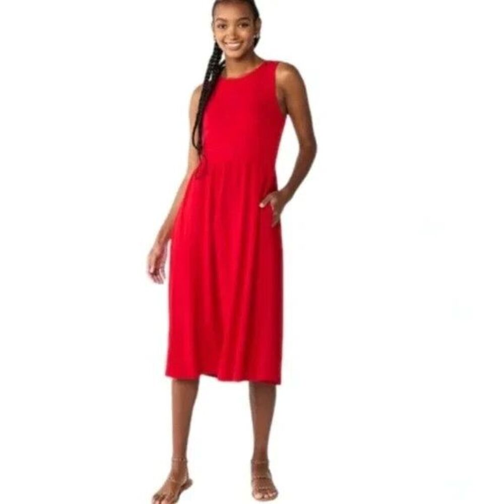 Draper James RSVP Red Dress Women's Size XL Pockets Sleeveless Stretch Knit Midi